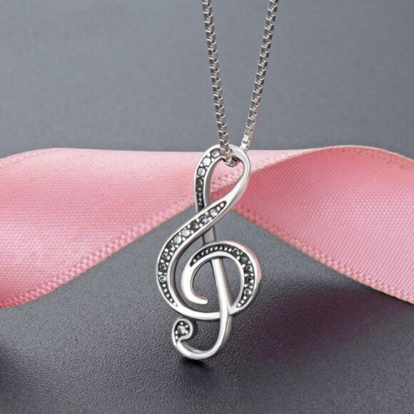 Musical Note Silver Necklace - Picture 1 of 7
